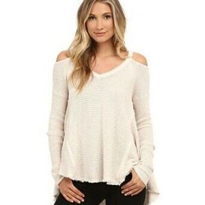 Free People Moonshine Cold Shoulder V-neck Sweater Womens Size XS‎ Beige …